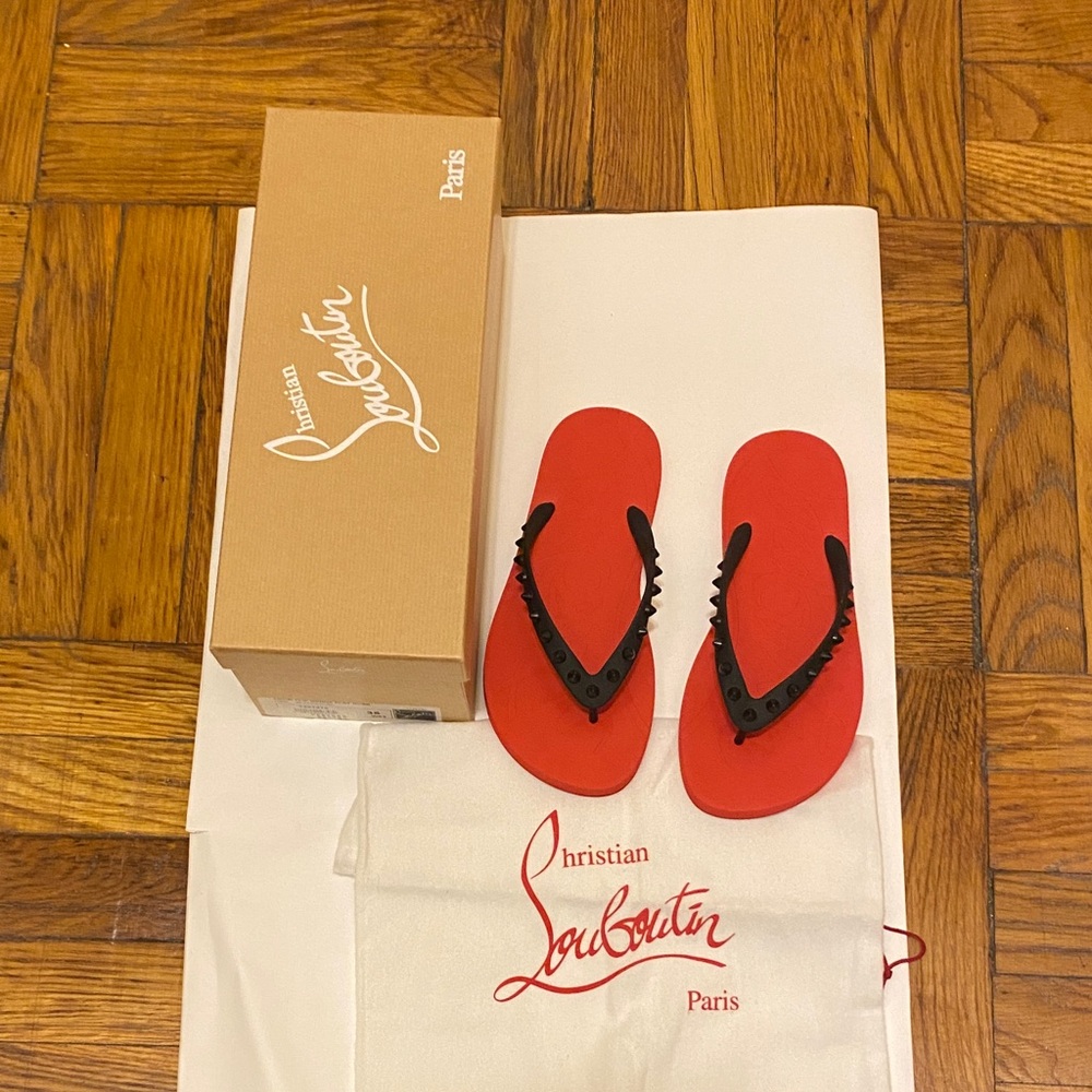 Christian Louboutin Loubi flip flop Blk/Red, size 5/35